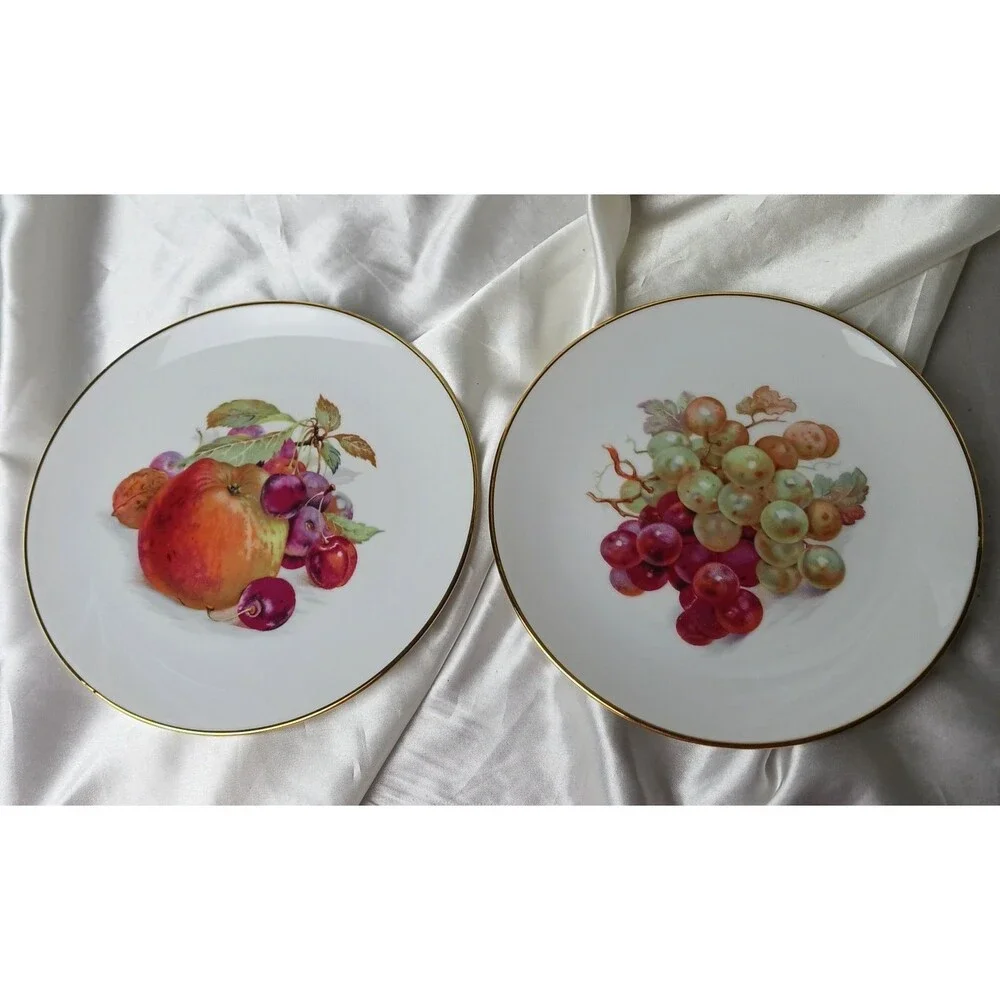 VINTAGE SCHUMANN MADE IN GERMANY FRUIT DESIGN GOLD TRIM 7 1/4'' PLATE LOT OF 6